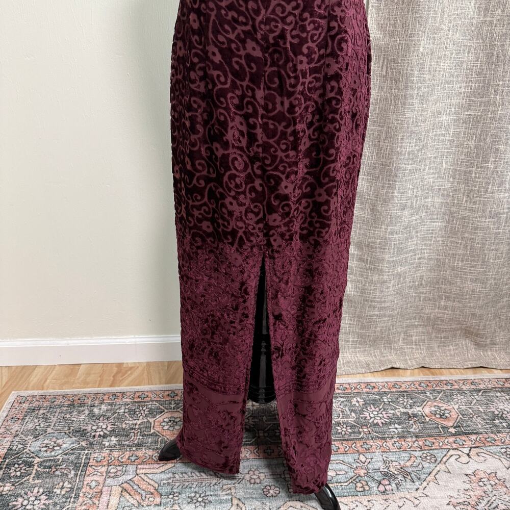 VTG Scott McClintock Velvet Maxi Dress Formal Gown 10 Maroon Floral Whimsygoth - Picture 10 of 14